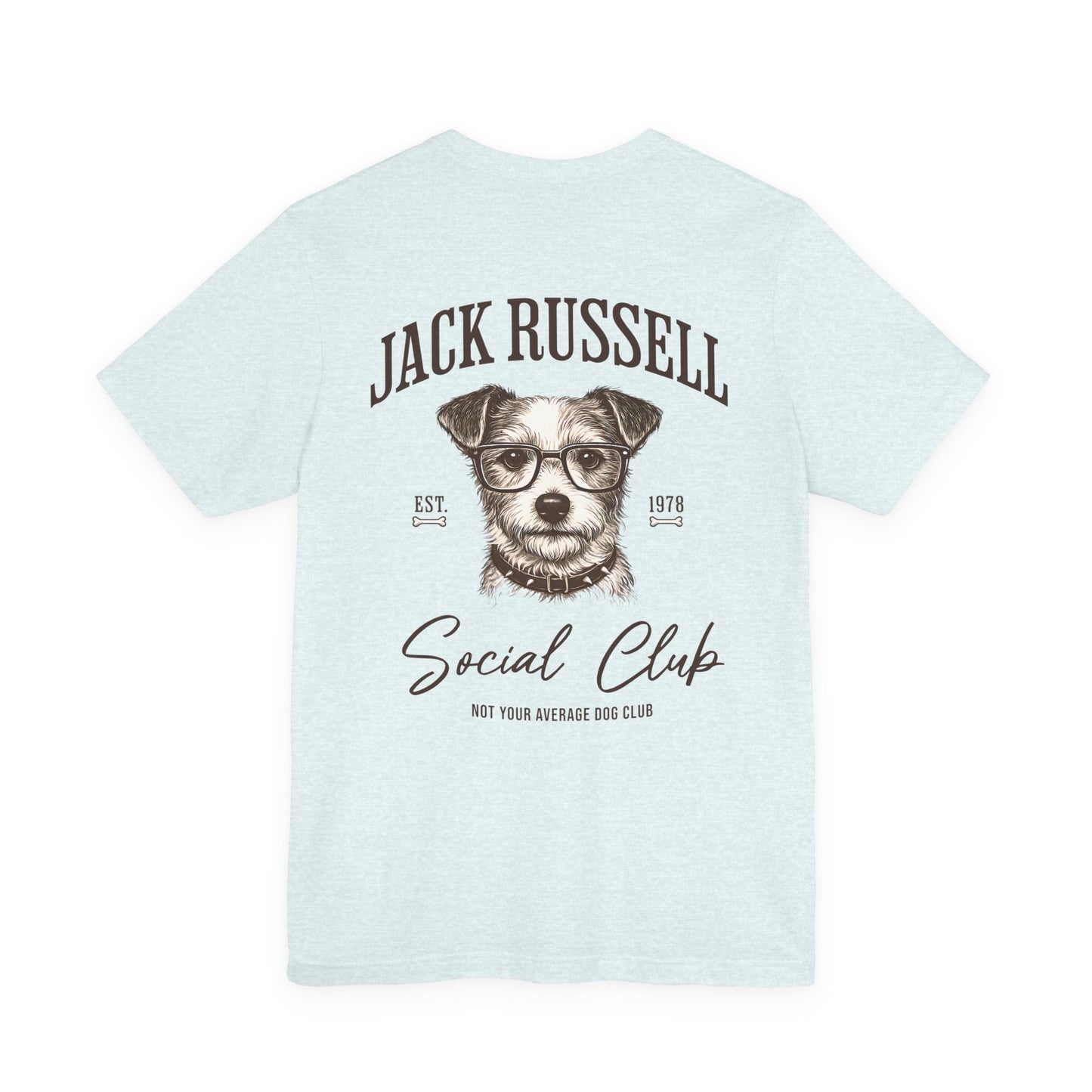 Jack Russell Terrier Social Club t-shirt back graphic vintage dog design light blue