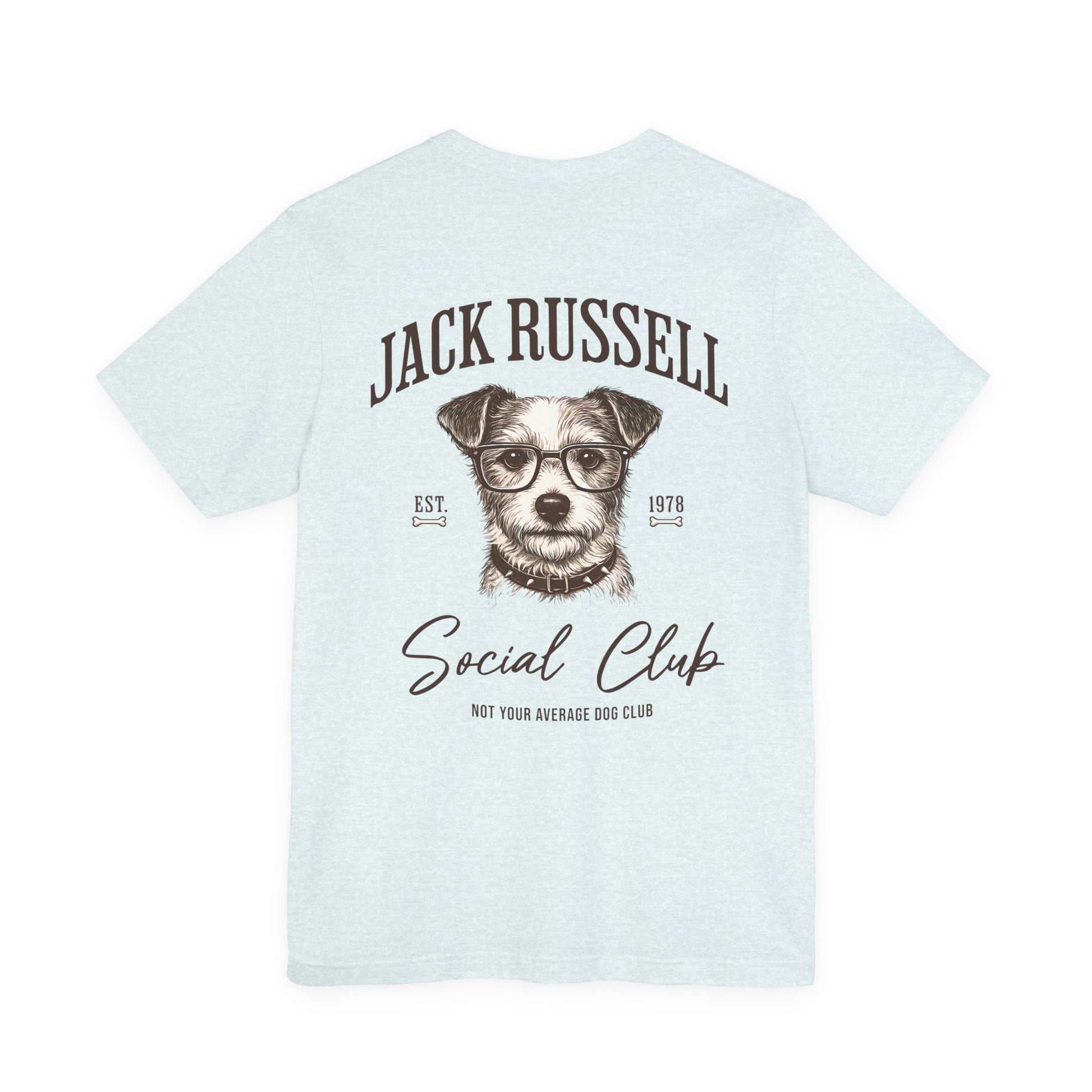 Jack Russell Terrier Social Club t-shirt back graphic vintage dog design light blue