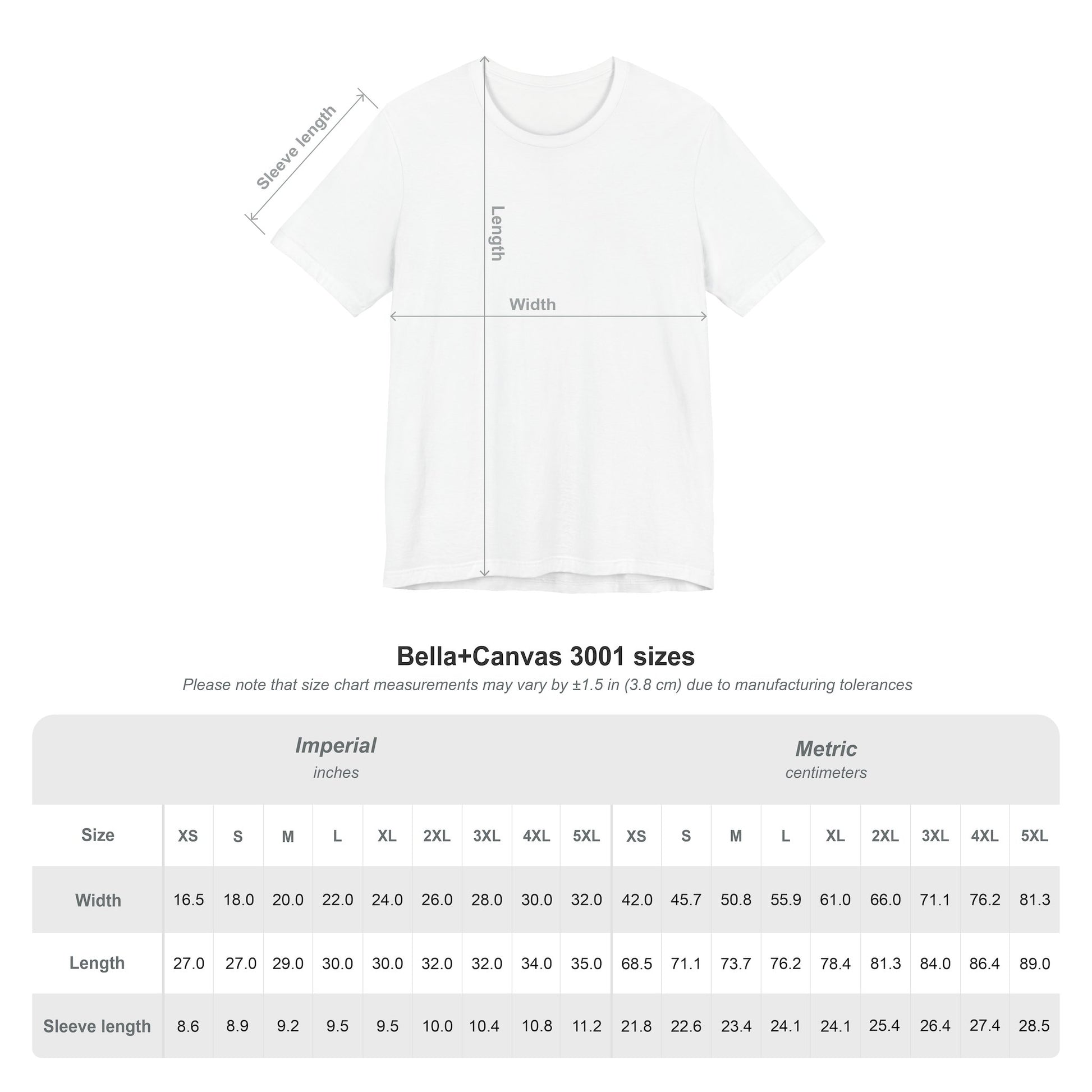 Unisex t-shirt size chart for Jack Russell Terrier graphic tee measurements guide