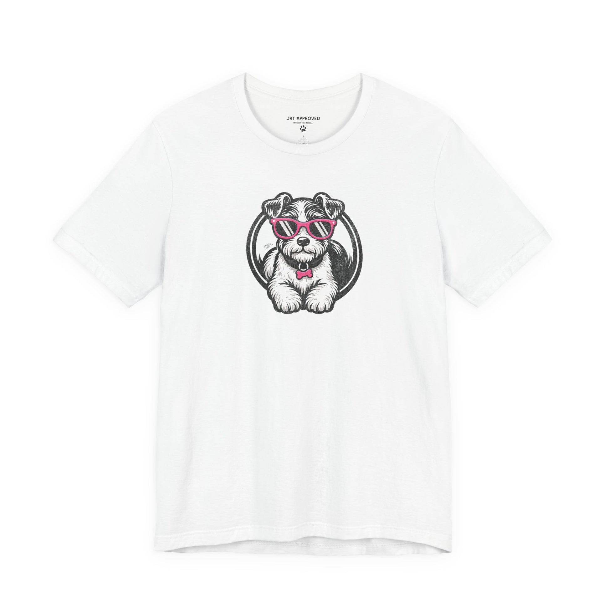 Jack Russell Terrier sunglasses logo t-shirt white with signature dog graphic