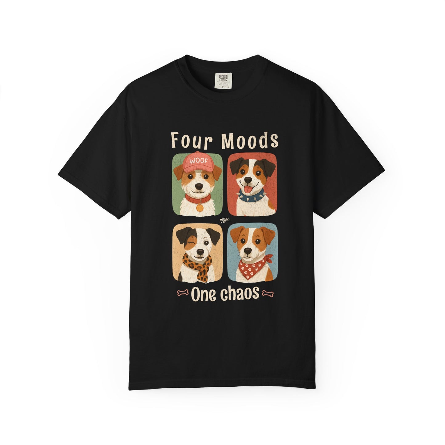 Four Moods Jack Russell Terrier graphic t-shirt green dog personality design