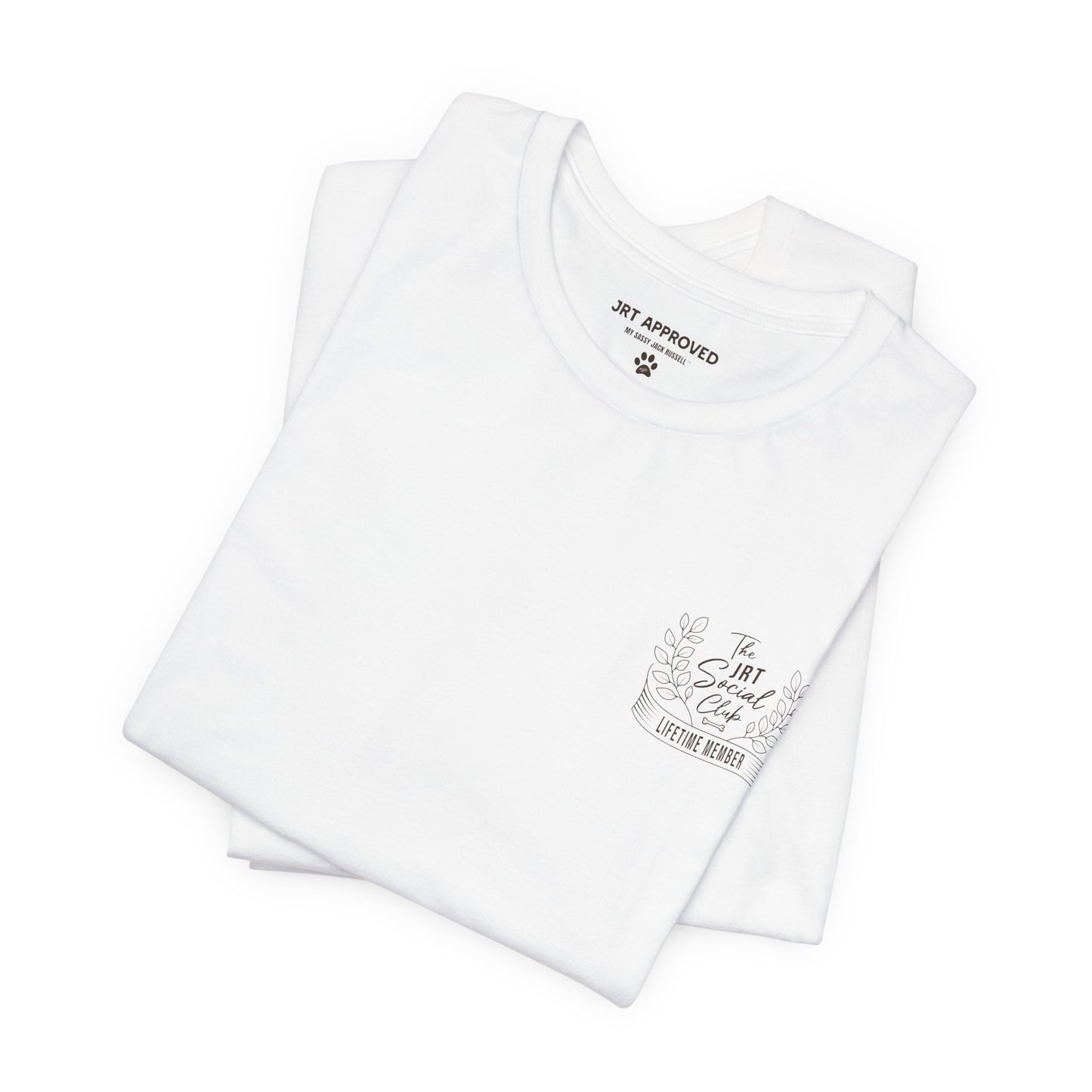 Folded Jack Russell Terrier Social Club t-shirt front and back design white