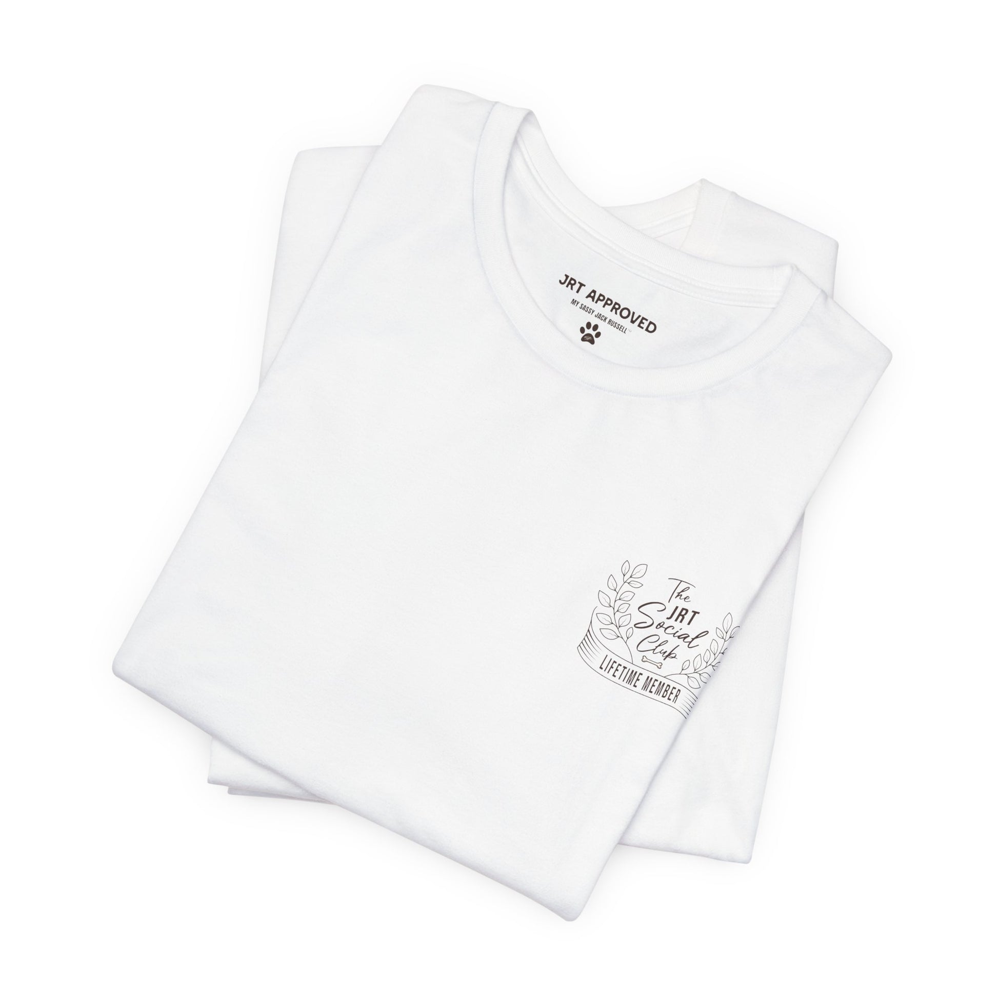 Folded Jack Russell Terrier Social Club t-shirt front and back design white