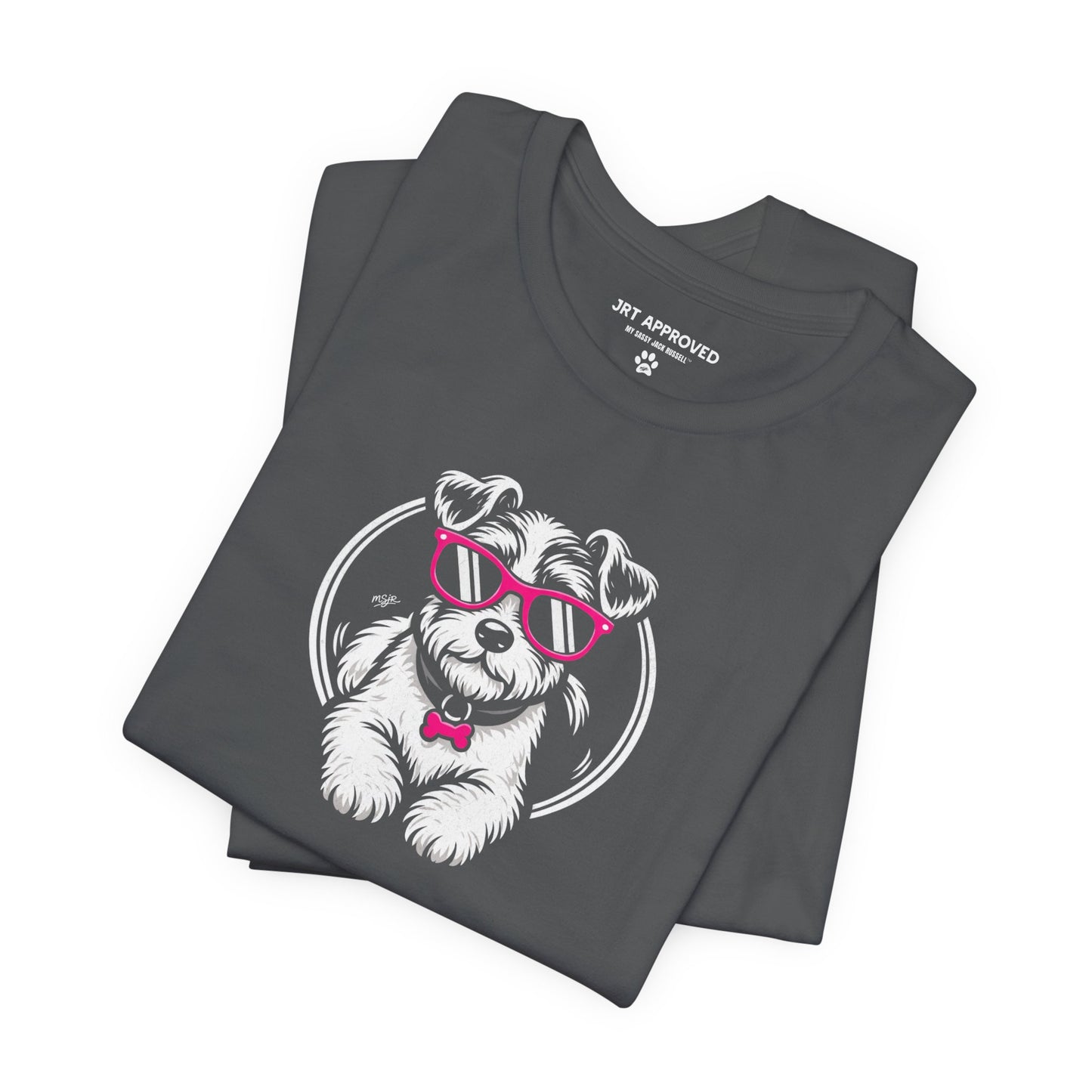 Folded Jack Russell Terrier dog logo t-shirt gray