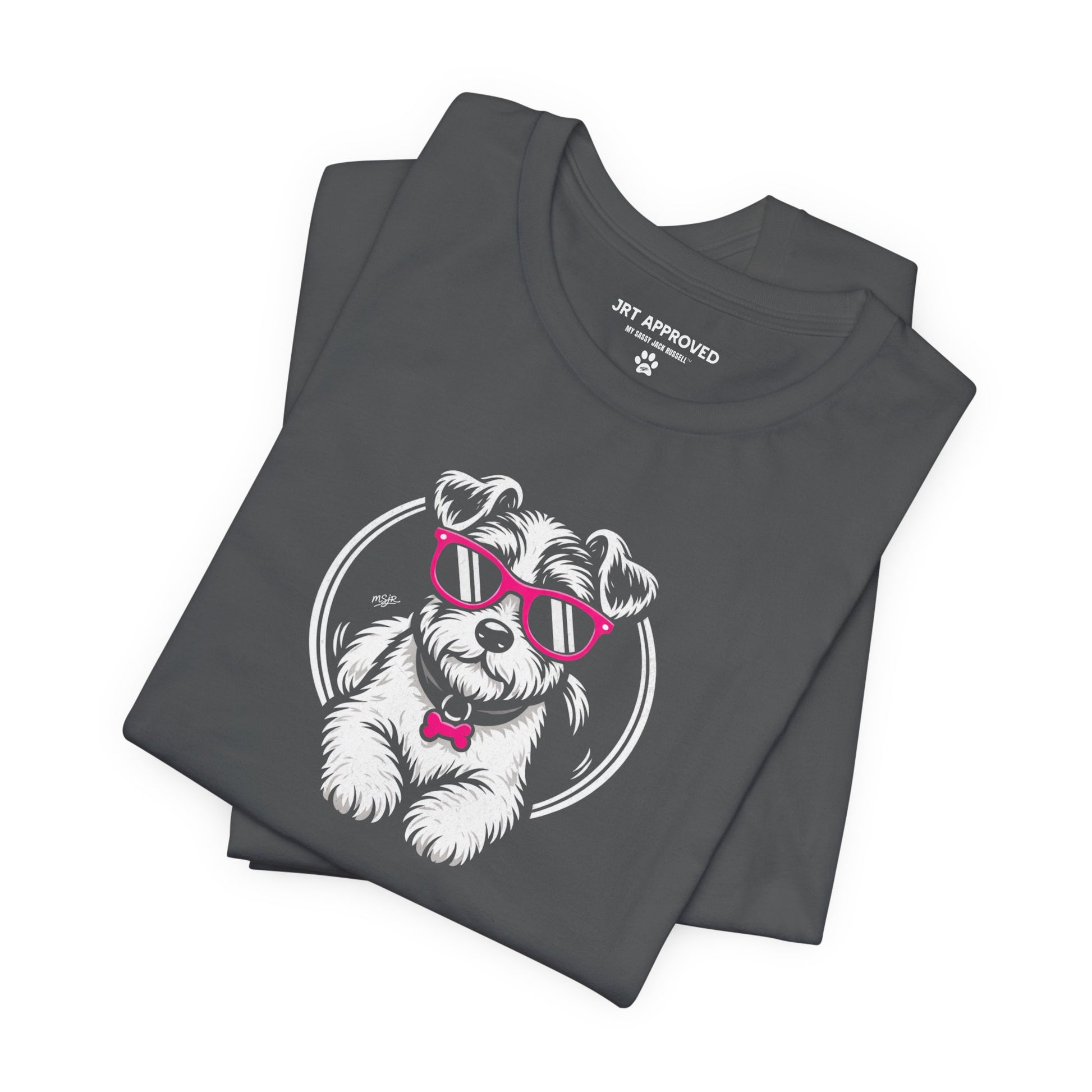 Folded Jack Russell Terrier dog logo t-shirt gray