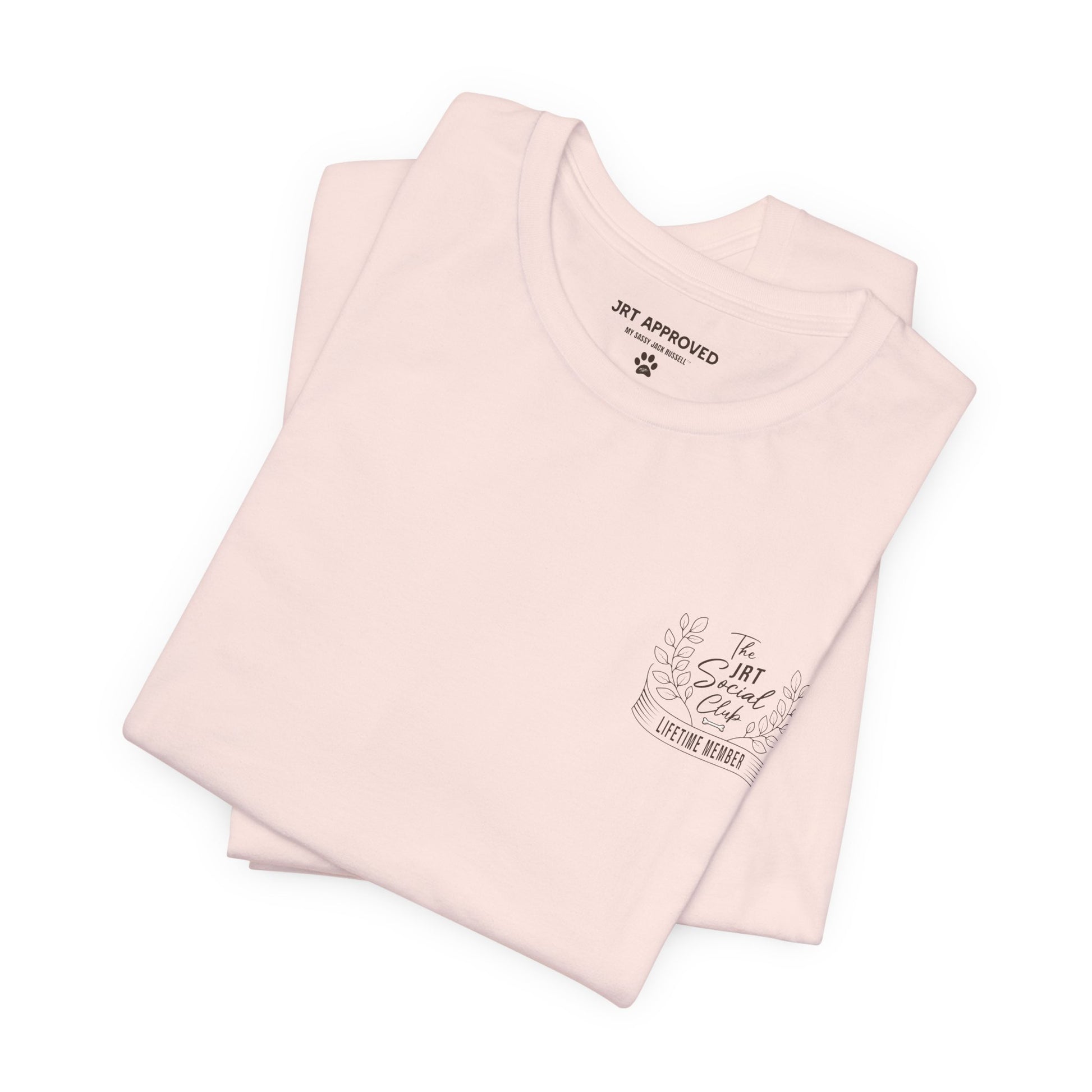Folded Jack Russell Terrier Social Club t-shirt front and back design pink
