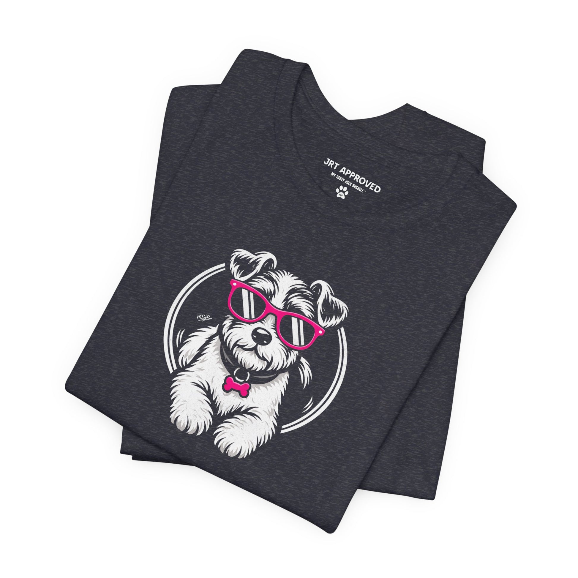 Folded Jack Russell Terrier dog logo t-shirt navy
