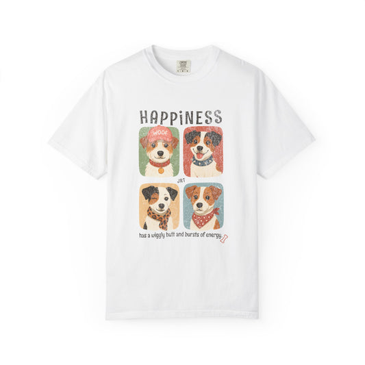 Unisex Jack Russell Terrier T-Shirt — Four Dogs with Hat, Scarf, Collar & Bandana