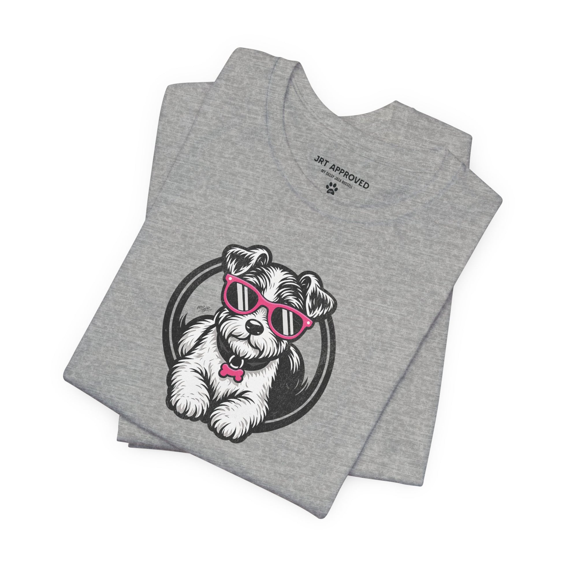 Folded Jack Russell Terrier sunglasses logo t-shirt gray