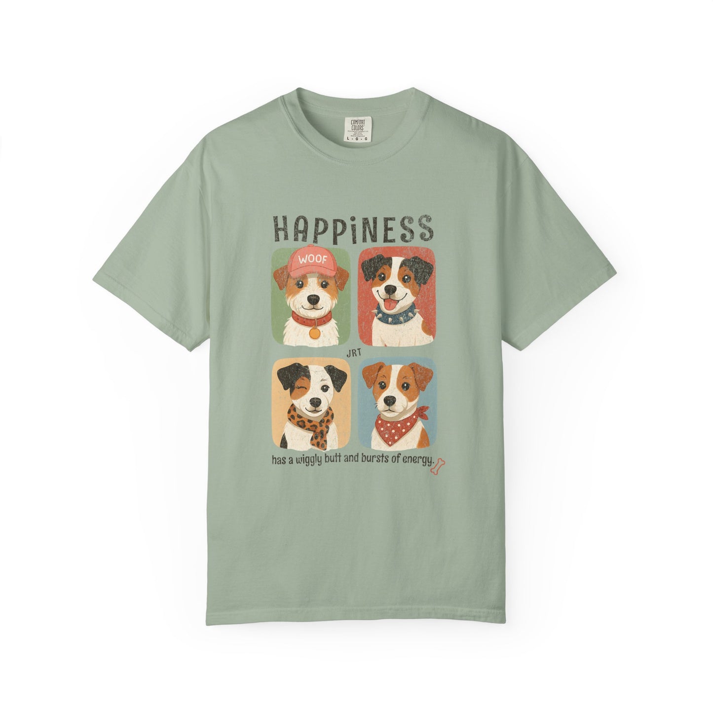 Unisex Jack Russell Terrier T-Shirt — Four Dogs with Hat, Scarf, Collar & Bandana