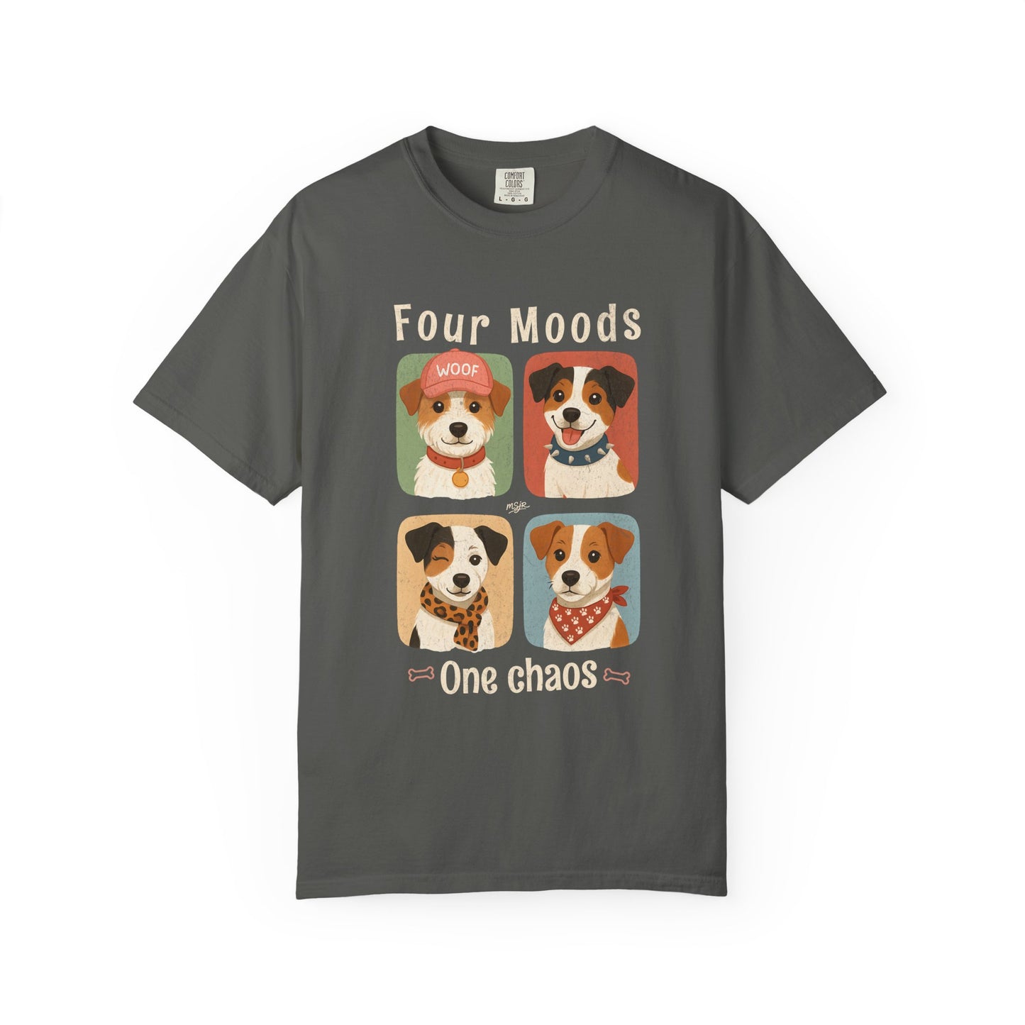 Four Moods Jack Russell Terrier graphic t-shirt dark gray dog personality design