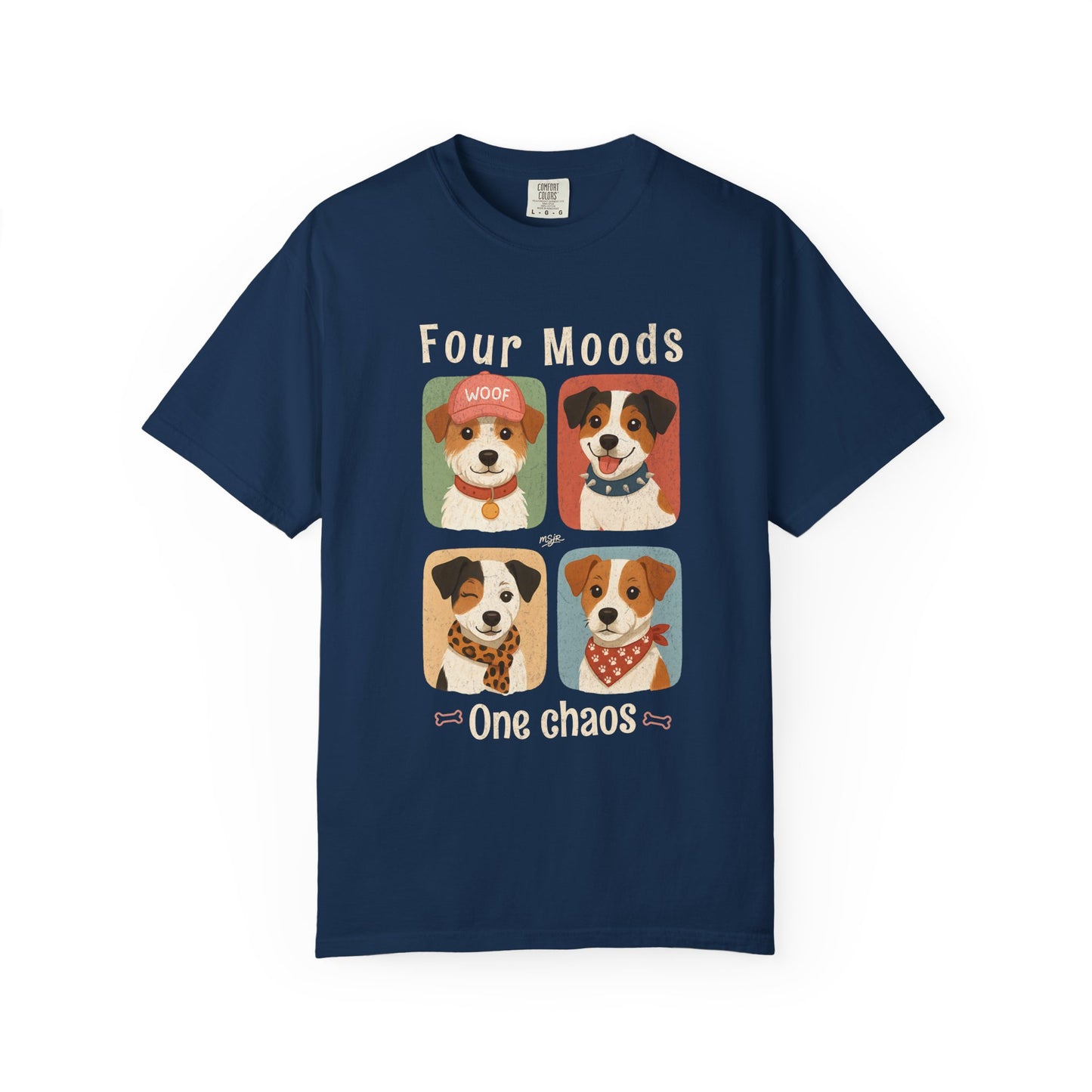 Four Moods Jack Russell Terrier graphic t-shirt navy blue funny dog design