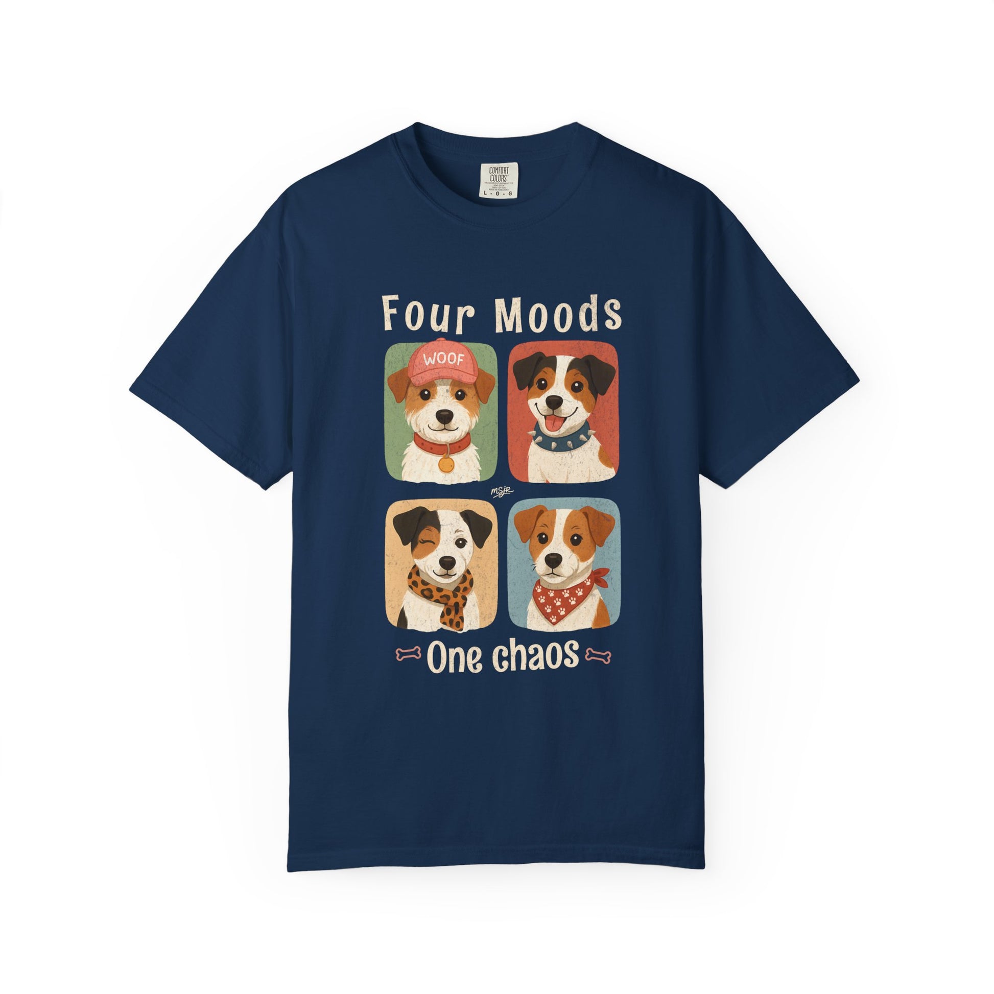 Four Moods Jack Russell Terrier graphic t-shirt navy blue funny dog design