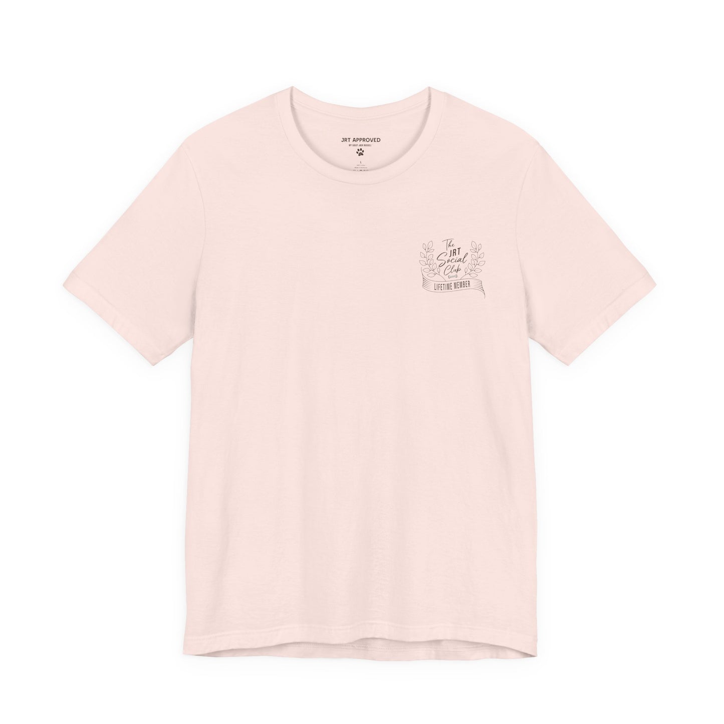 Jack Russell Terrier Social Club t-shirt front chest logo minimal dog design pink