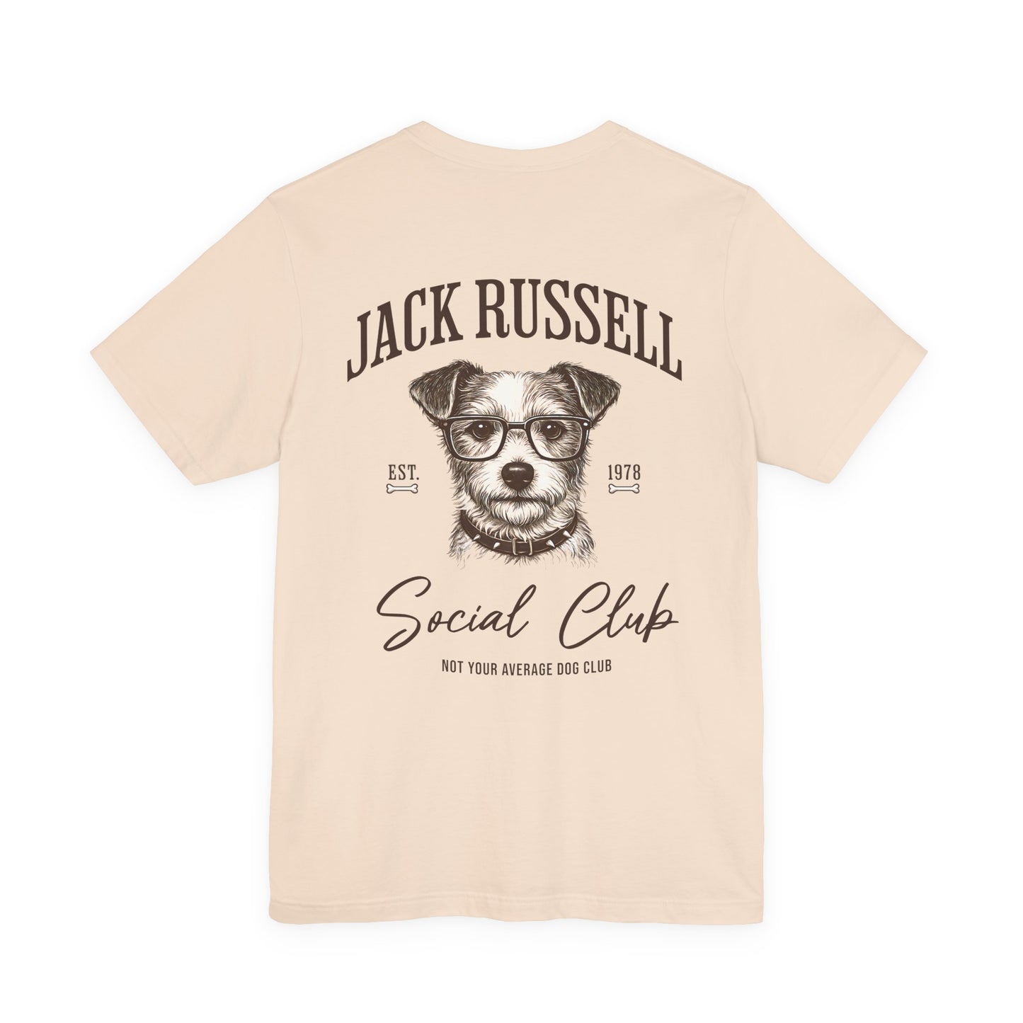 Jack Russell Terrier Social Club t-shirt back graphic vintage dog design cream