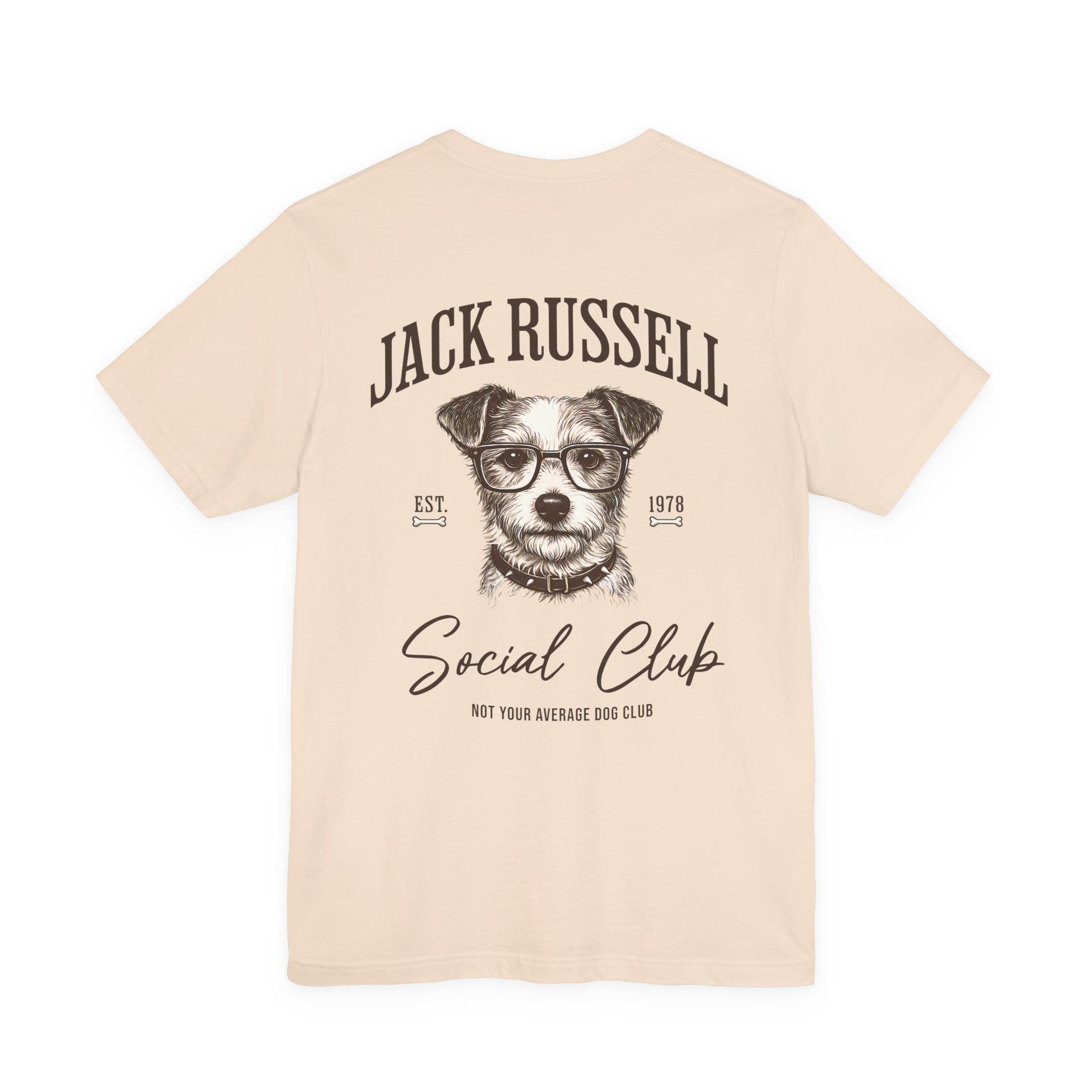 Jack Russell Terrier Social Club t-shirt back graphic vintage dog design cream