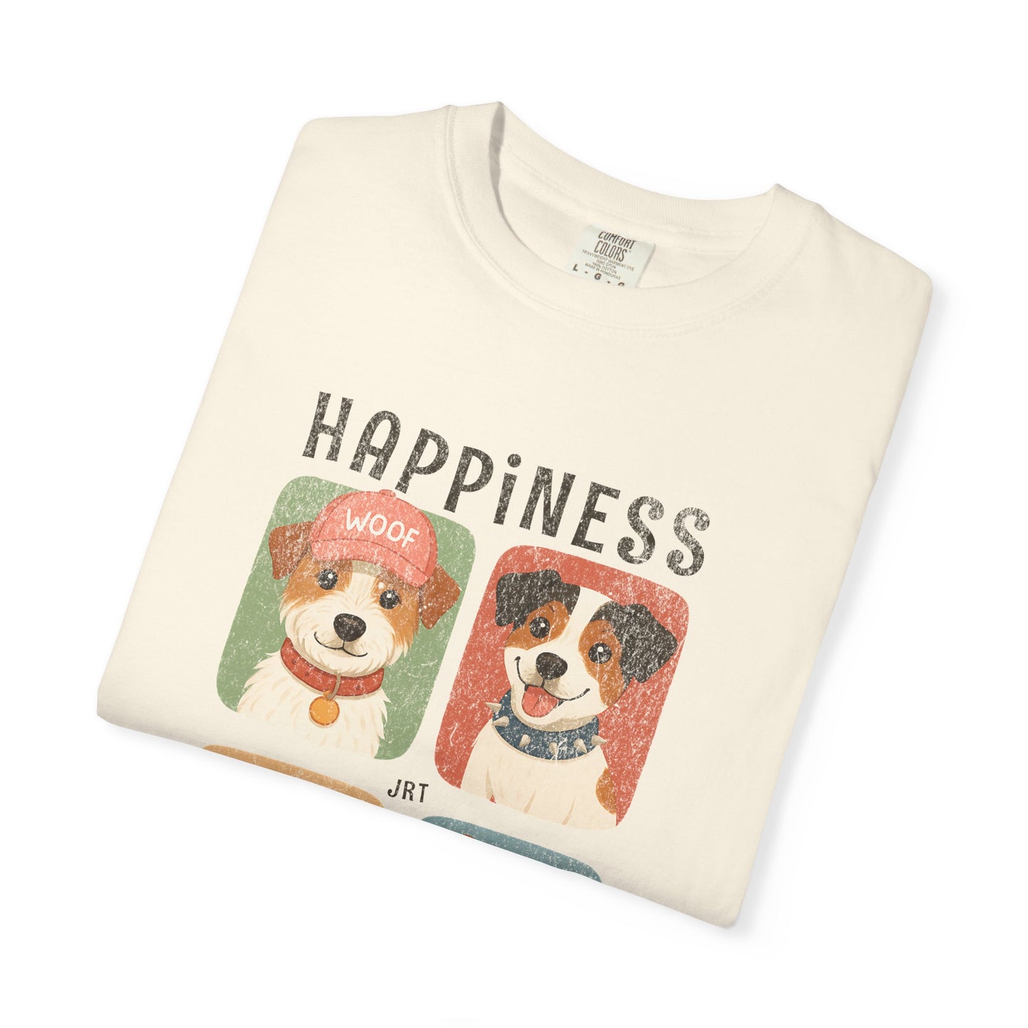 Unisex Jack Russell Terrier T-Shirt — Four Dogs with Hat, Scarf, Collar & Bandana