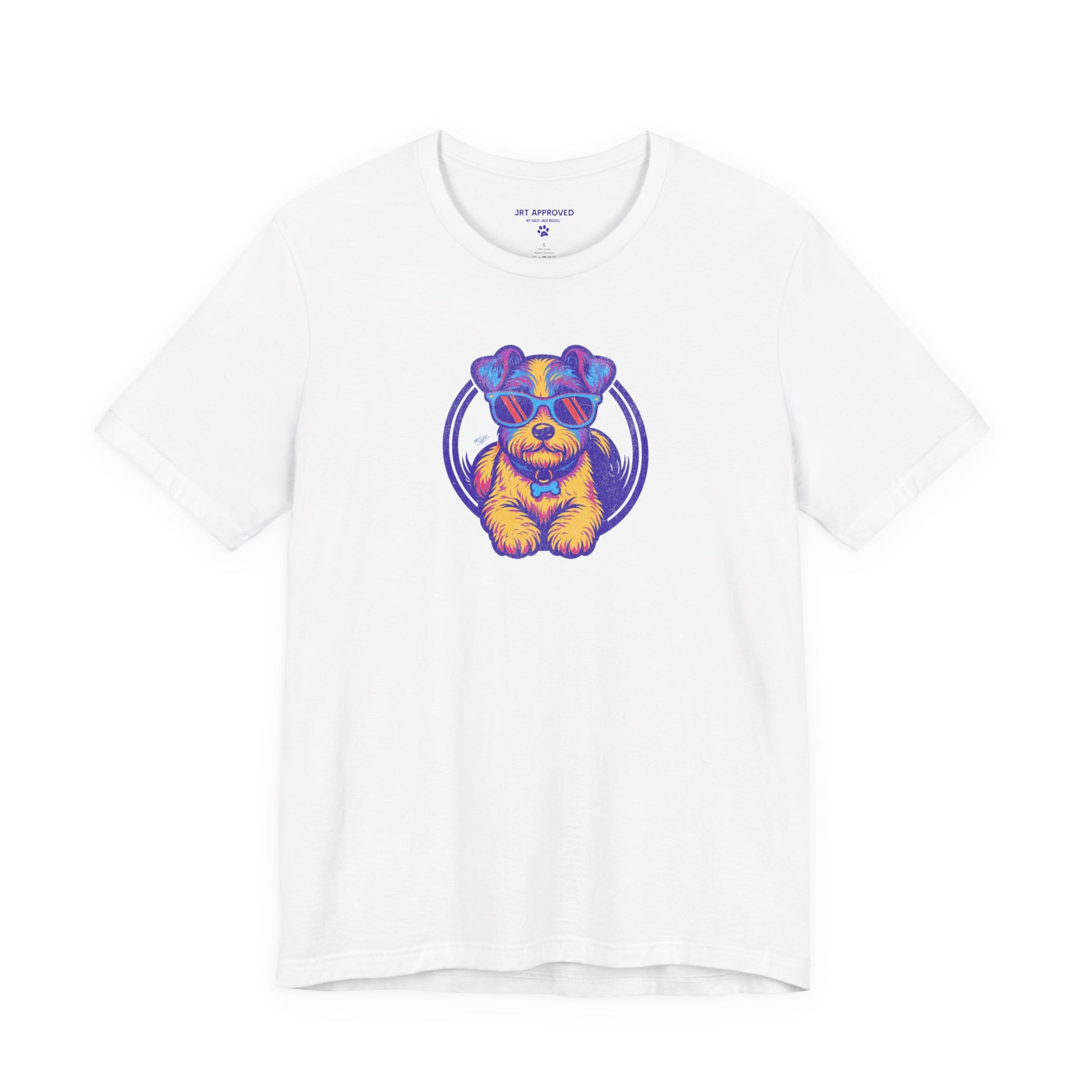 Retro neon Jack Russell Terrier t-shirt with colorful dog graphic
