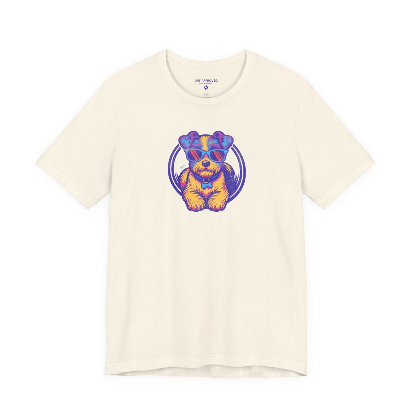 Retro neon Jack Russell Terrier graphic t-shirt cream