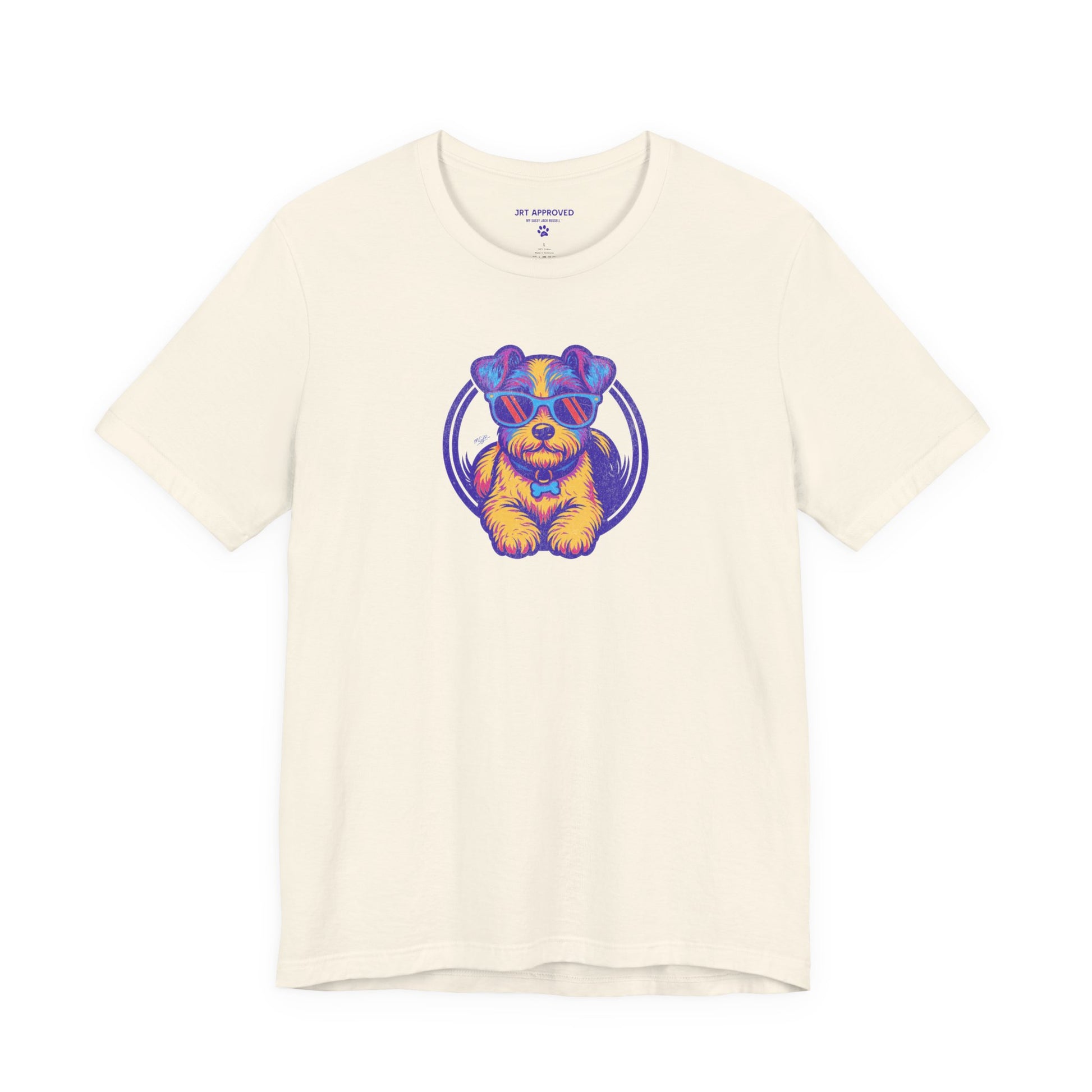 Retro neon Jack Russell Terrier graphic t-shirt cream